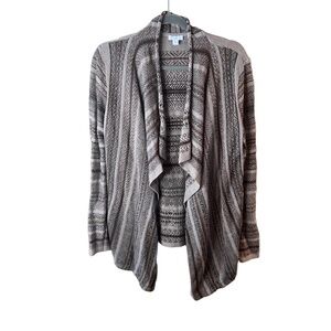 J. Jill Geometric Tan Long Sleeve Open Front Womens Cardigan Size Small